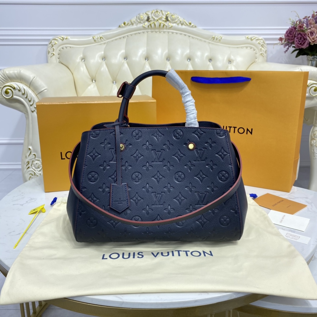 Louis Vuitton MONTAIGNE MM Handbag Monogram Empreinte M42746 Navy Blue/Red